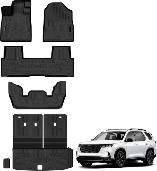 Auxko All Weather Floor Mats Cargo Mat with Backrest Mat for 2023-2025 Honda Pilot TPE Liners Accessories Guard Odorless Anti-Slip Floor Liners & Trunk Liner with Back Seat Protectors for Honda Pilot