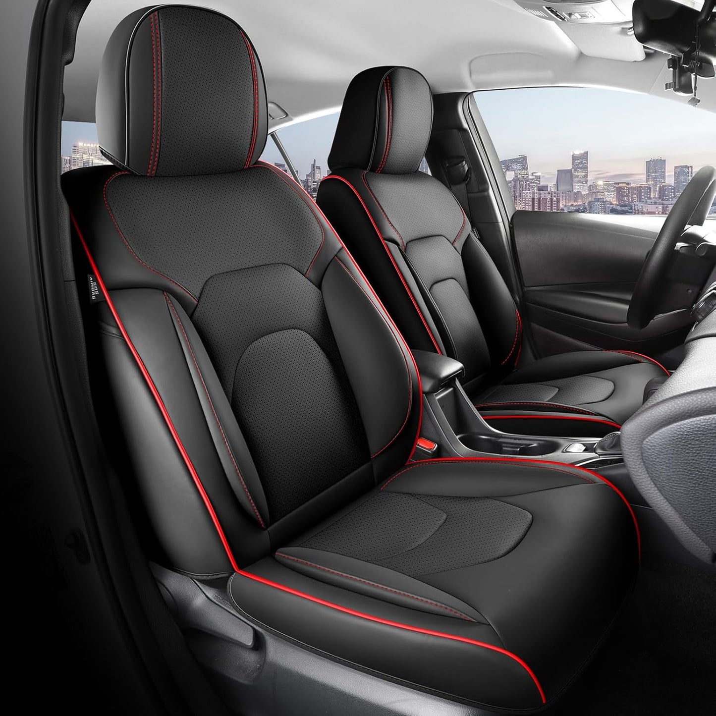 FREESOO Car Seat Covers Front Seats 2PCs,Waterproof Automotive Seat Covers, Leather Cars Interior Covers, Seats Protection Universal fit Babies & Adult (BlackRed)