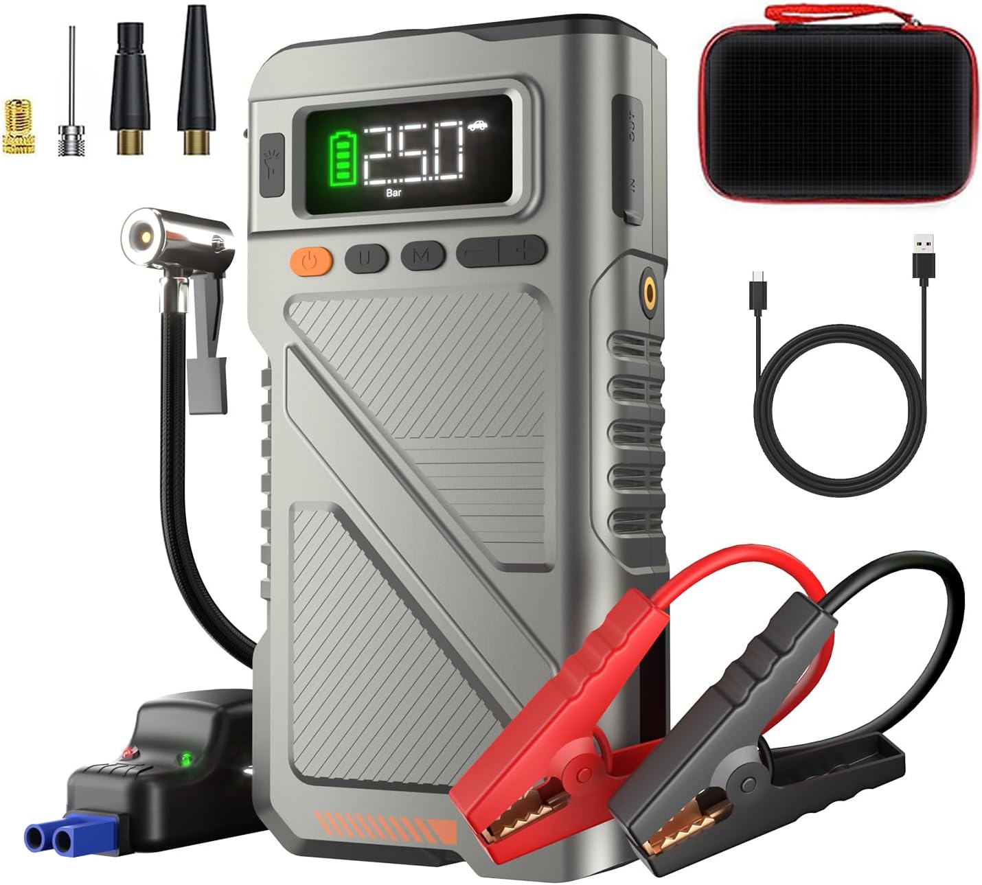 9000A Jump Starter with Air Compressor, Car Charger Portable Jump Box for Car with 150PSI Tire Inflator, Power Pack Jumpstart 12V Vehicle for All Gas/12L Diesel w/Extended Jumper Cable