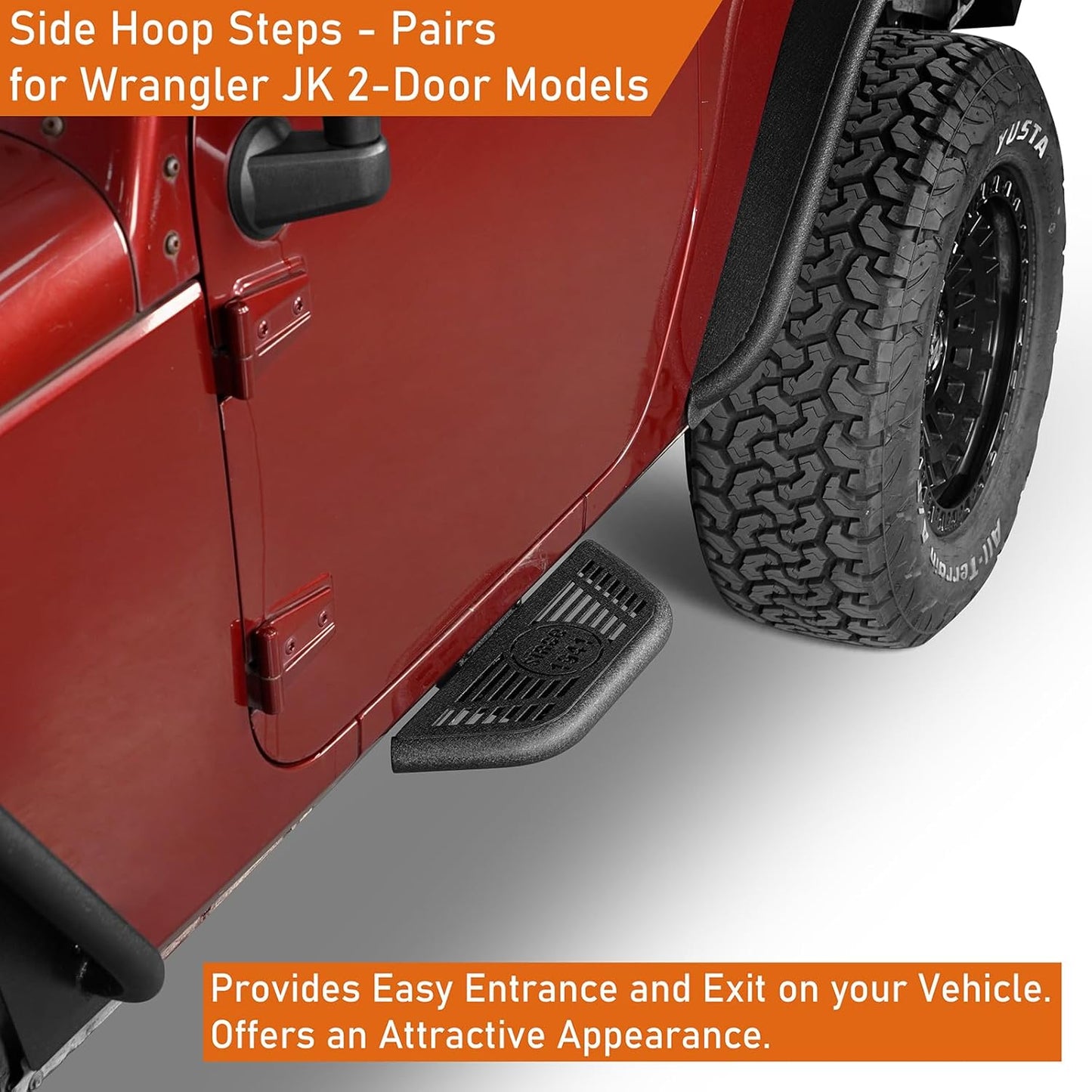 u-Box JK Running Boards 2-Door Side Hoop Door Steps for 2007-2018 Jeep Wrangler JK 2-Door, Light Weight Nerf Bars Front Door Steps(2PCS Steel Side Steps)