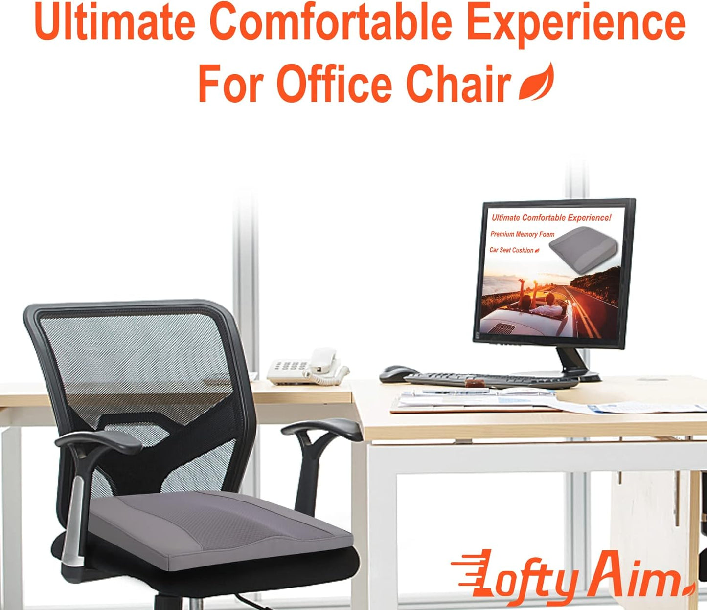 Car Seat Cushion, Comfort Memory Foam Car Cushions for Driving - Sciatica & Lower Back Pain Relief, Driver Seat Pillow for Auto, Office Chair, Wheelchair - Gray