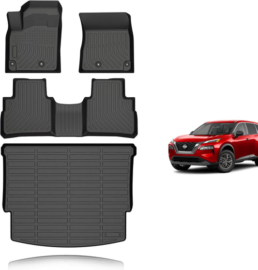 KELCSEECS Floor Mats & Cargo Liner for 2025 2024 2023 2022 2021 Nissan Rogue(Not Fit Sport Models) Car Mats Cargo Mats Floor Liners Trunk Mat All Weather Rogue Floor Mats Accessories