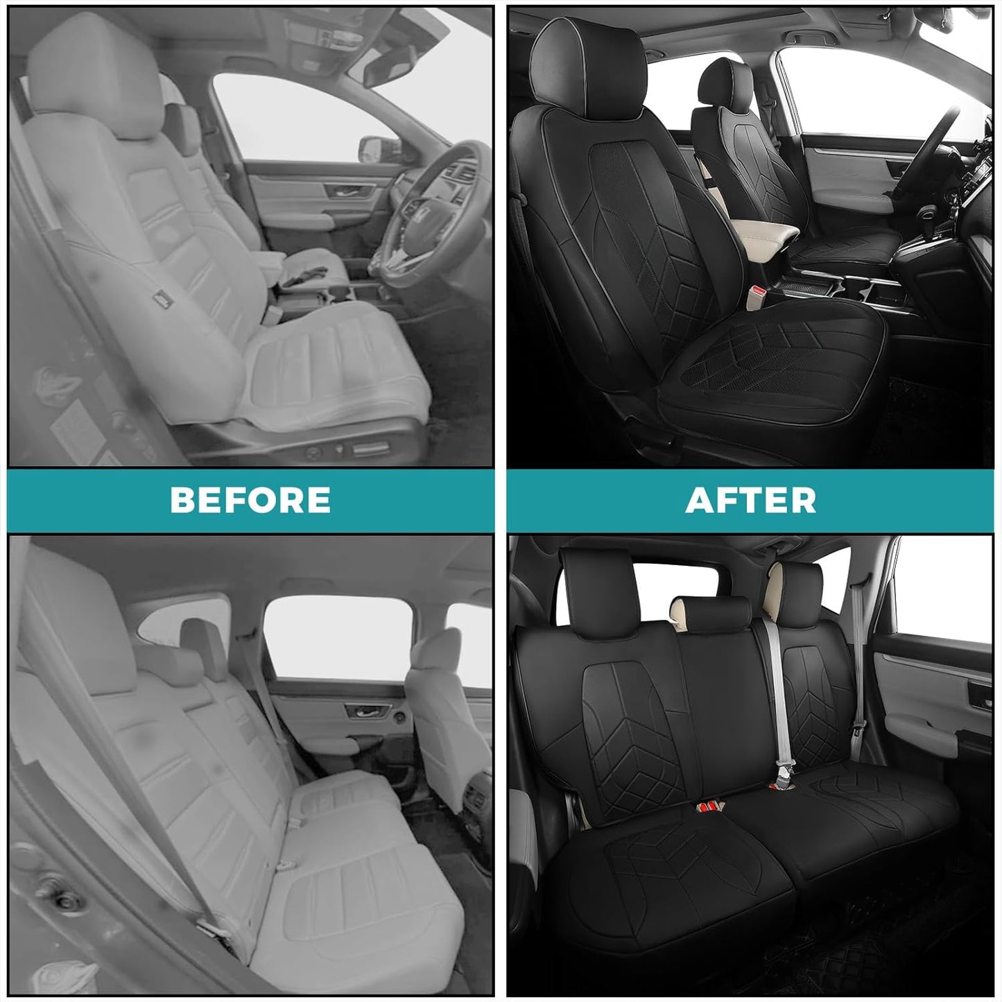 for Honda CRV Seat Covers Custom Fit 2017-2022 EXL EX LX Sport,Touring,Hybrid - Luxury Waterproof Leather Car Seat Covers Full Set - Black