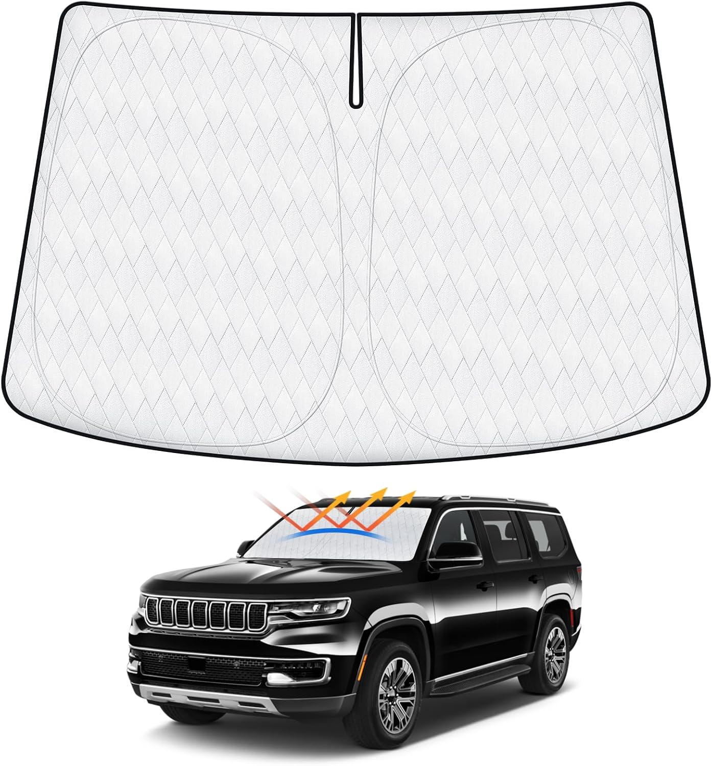 Cartist Windshield Sun Shade Custom Fit for Jeep Wagoneer 2022 2023 2024 Accessories Foldable Car Front Window Sunshade Sun Visor Protector
