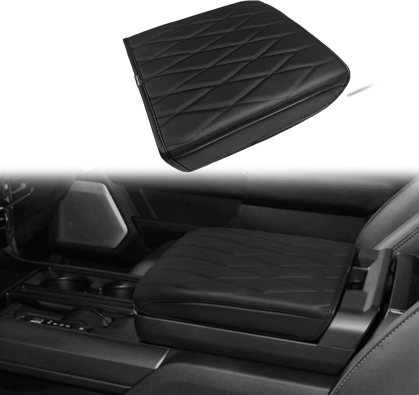 Muslogy Center Console Armrest Cover Compatible with Ford F-150 F150 2021-2025 Comfort Armrest Pad Arm Rest Cushion Vegan Leather Protector Regular Thick(WorkSurface ONLY)