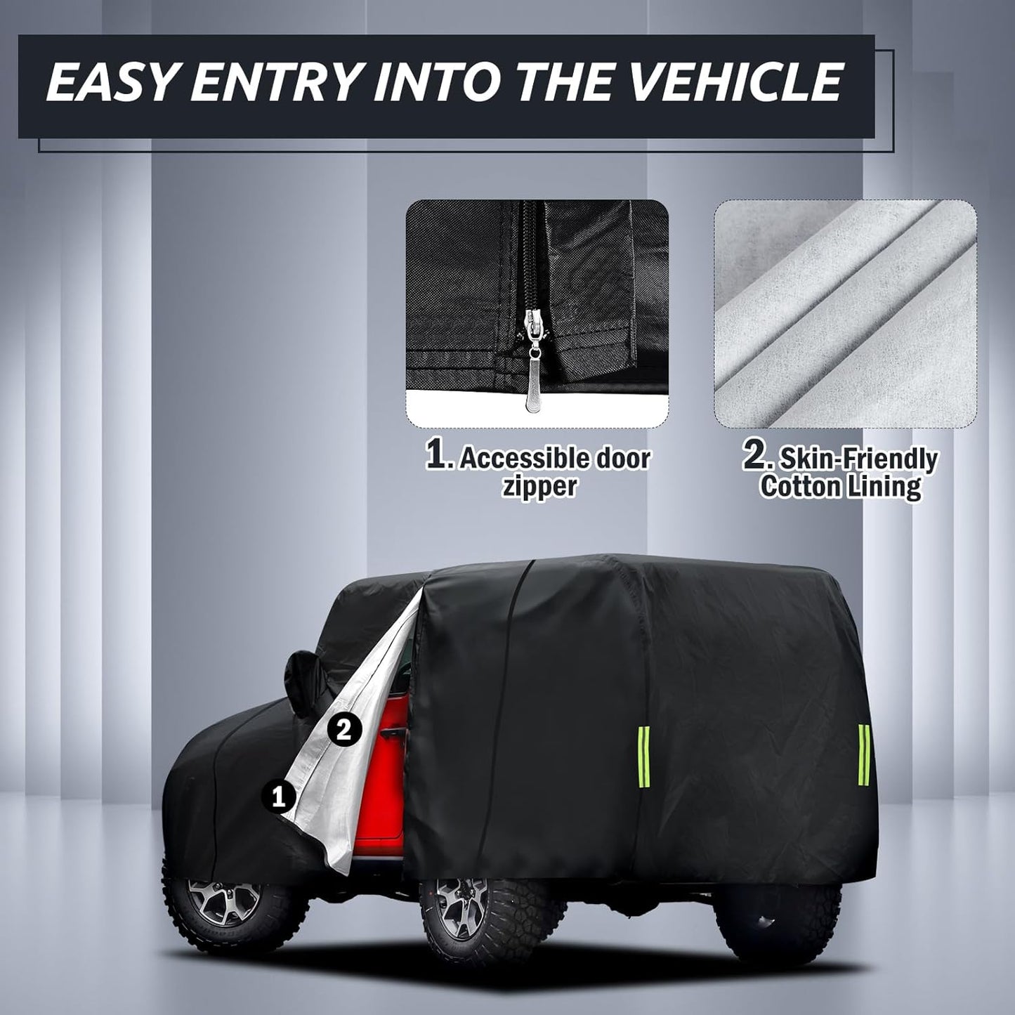 Migaven 6 Layers Car Cover Custom Fit for Jeep Wrangler 2 Door 1987-2025 JK JL CJ YJ TJ, Waterproof Full Exterior Cover Rain Sun Protection with Door Zipper & Inner Cotton