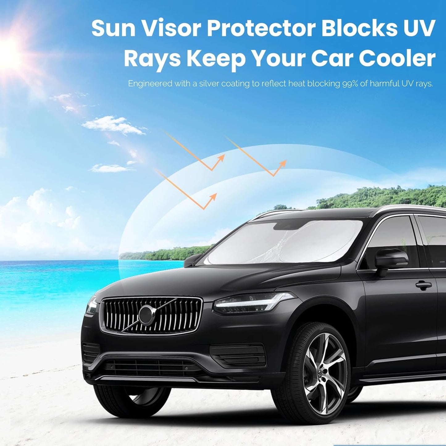 Custom Fit XC90 Windshield Sunshade for 2016 2017 2018-2024 2025 2026 Volvo XC90 SUV Interior Accessories Front Window Shield 210T Silver Coating Cover for Windshield Sun Visor Protector Blocks UV