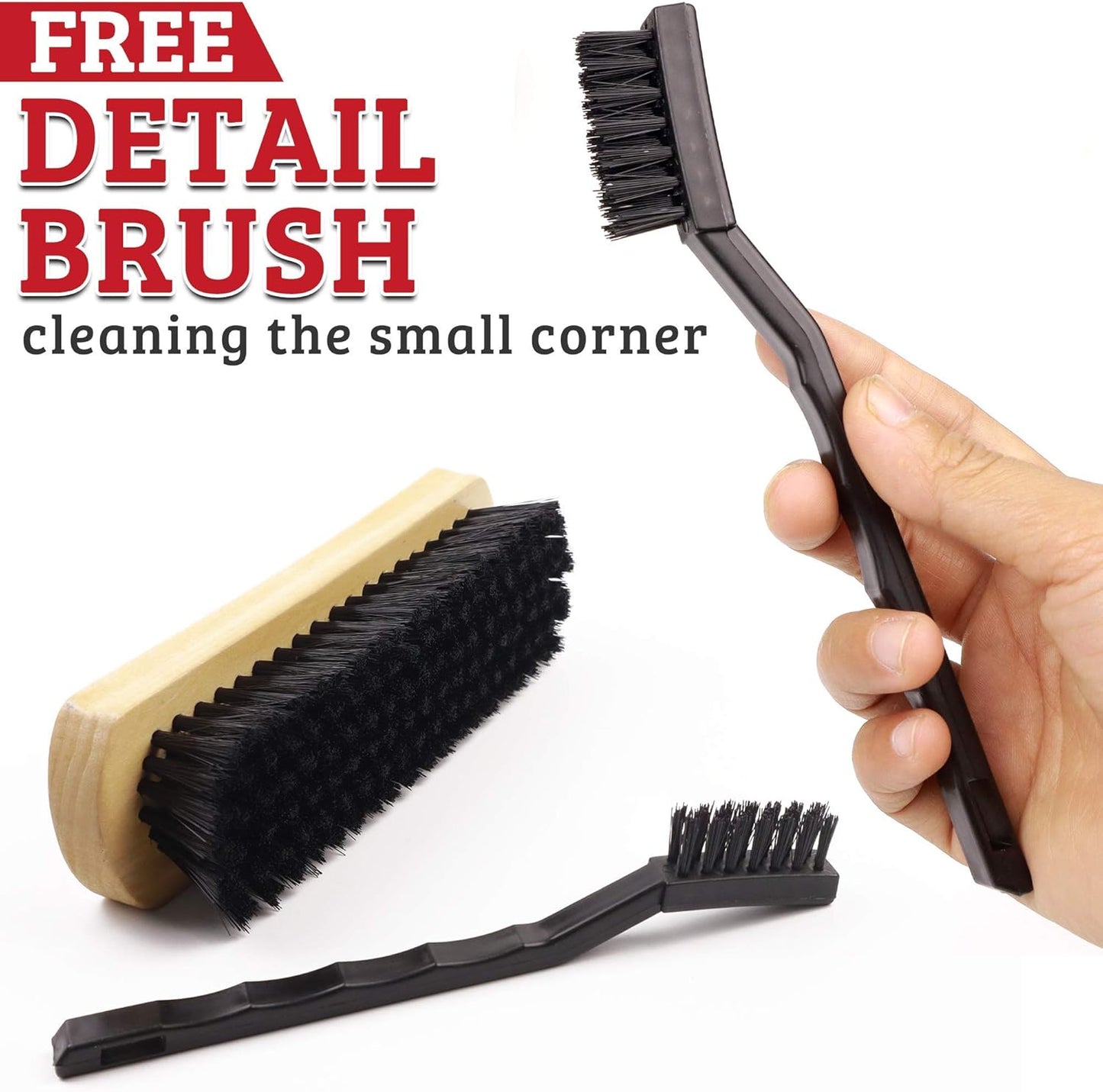 Leather & Textile Shine Brush by TAKAVU, Durable Soft Nylon Bristles, Included Detailing Cleaning Brush, Unique Concave Design Wood Handle for Car Interior Seat Carpet Upholstery Couch Boots Shoes