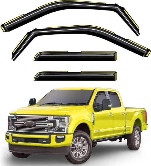 in-Channel Window Rain Guards Fit for Ford F250-F550 2017-2025 Crew Cab Extra Durable Window Deflectors Vent Shades Visors Exterior Car Accessories - 4 pcs