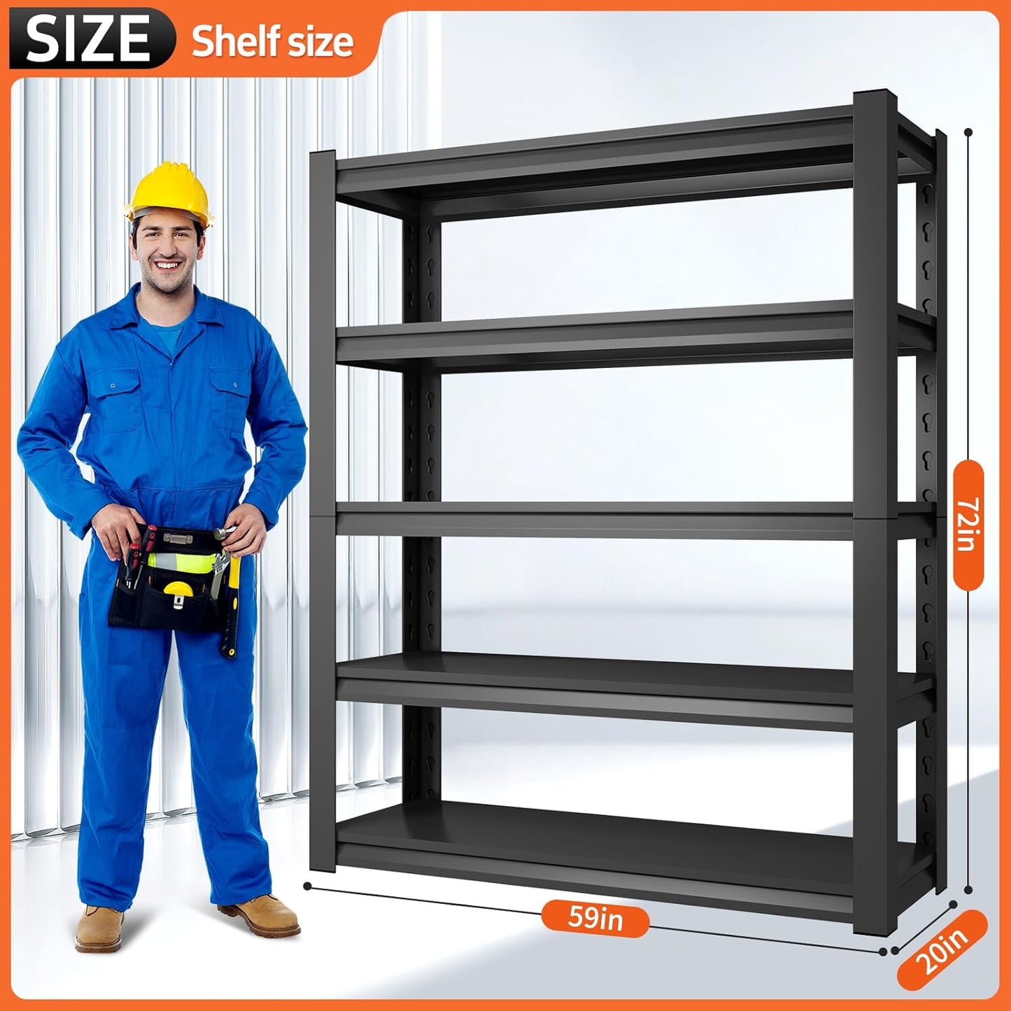 59" W Garage Shelving Unit, Garage Storage Shelves 3000LBS Heavy Duty Shelving, Adjustable 5 Tier Metal Shelves Utility Shelf, Storage Rack for Industrial, Warehouse, Basement (19.6" D*59" W*72" H)