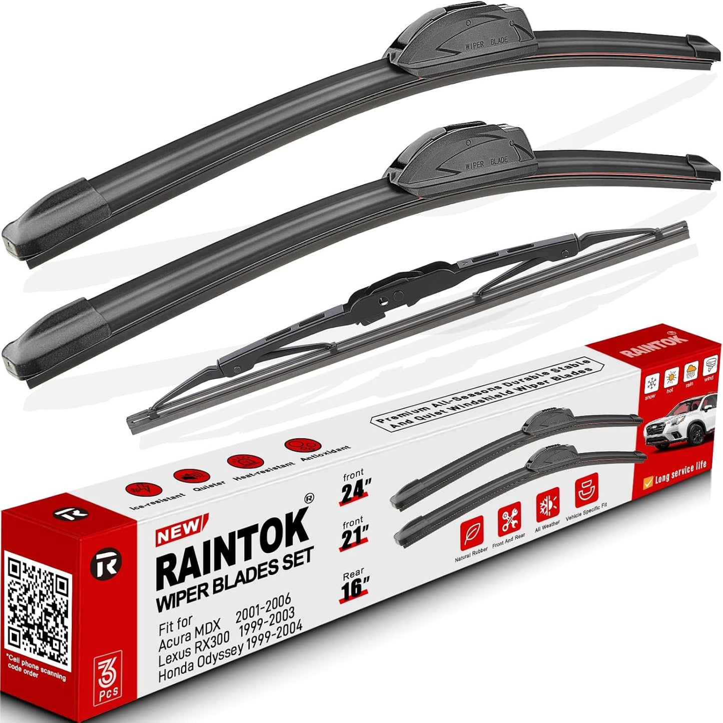 Windshield Wiper Blades Replacement for 1999-2004 Honda Odyssey / 1999-2003 Lexus RX300 Original Factory Quality Front Rear Wipers Blade Set for My Car - 24" 21" 16"