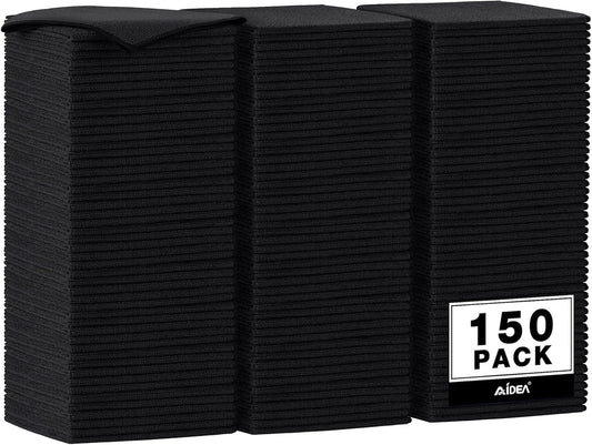 AIDEA Microfiber Cleaning Cloth Black 150PK, Microfiber Towels for Cars, Premium Car Cloths, Dusting Cloth Lint Free Cleaning Rags for SUVs, House, Kitchen, Window, Workshops,12×12"