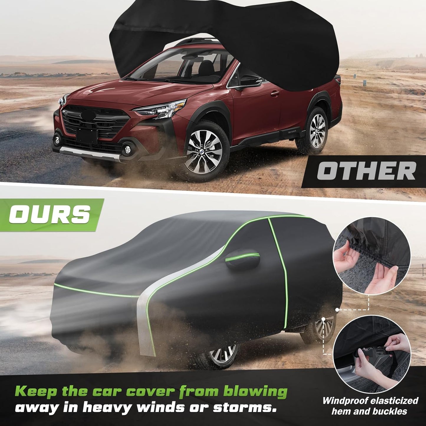 Mixsuper Liner Car Cover for Subaru Outback 2003-2026, 7 Layers Waterproof Car Cover Accessories for Outback with Zipper Door, Windproof Straps, Reflective Strips, Anti-UV, All Weather