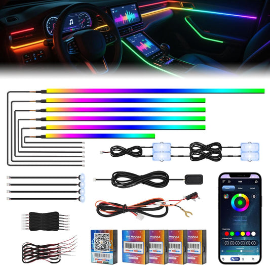 2025 Upgraded Dreamcolor Acrylic Interior Car LED Strip Light with Self-Developed App Dreamcolor RGB 14 in 1 | Dual Zone Control | Super Brighter Strips | Music Sync Ambient Lighting Car Interior