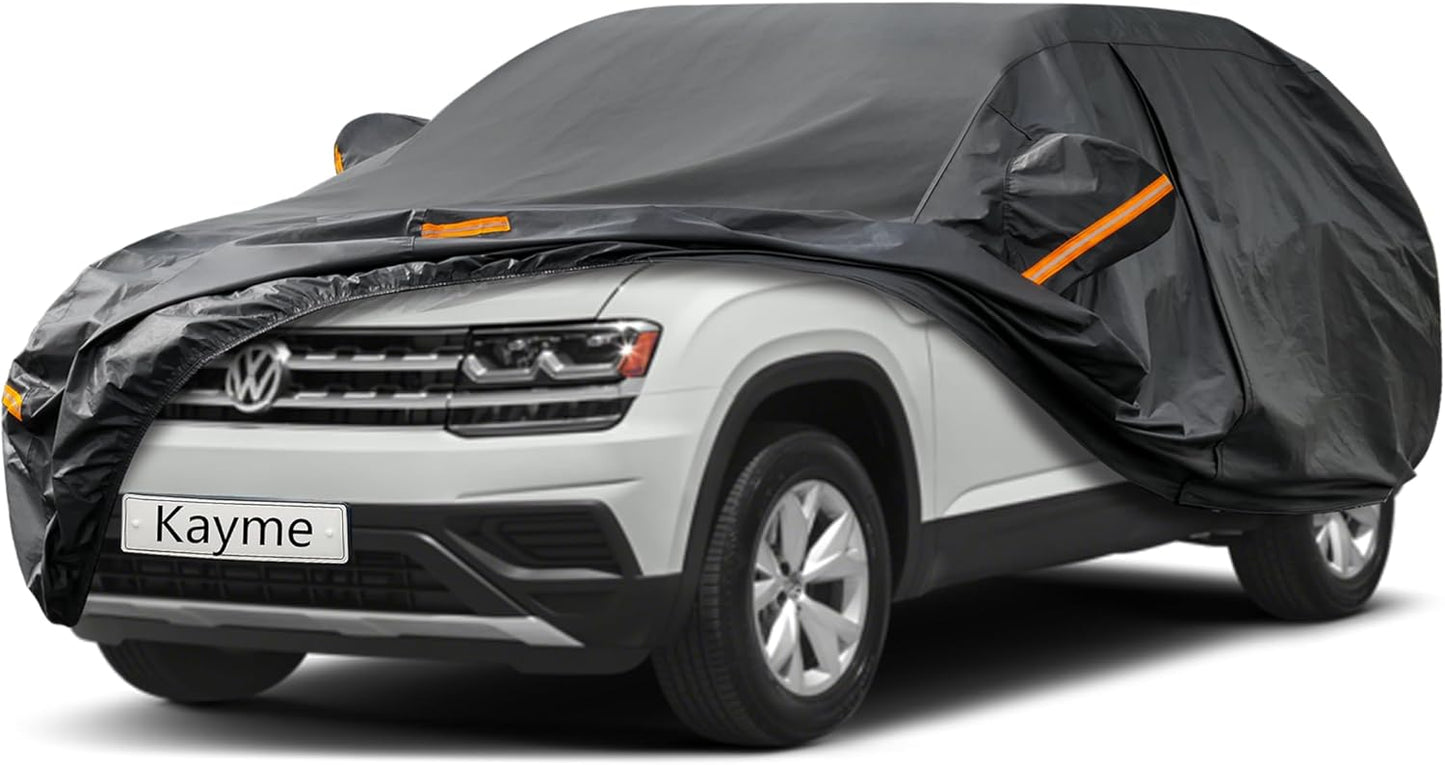 Kayme 7 Layer SUV Car Cover Custom Fit for Volkswagen VW Atlas (2017-2025) Waterproof All Weather for Automobiles, Outdoor Full Cover Sun Rain UV Protection.Black