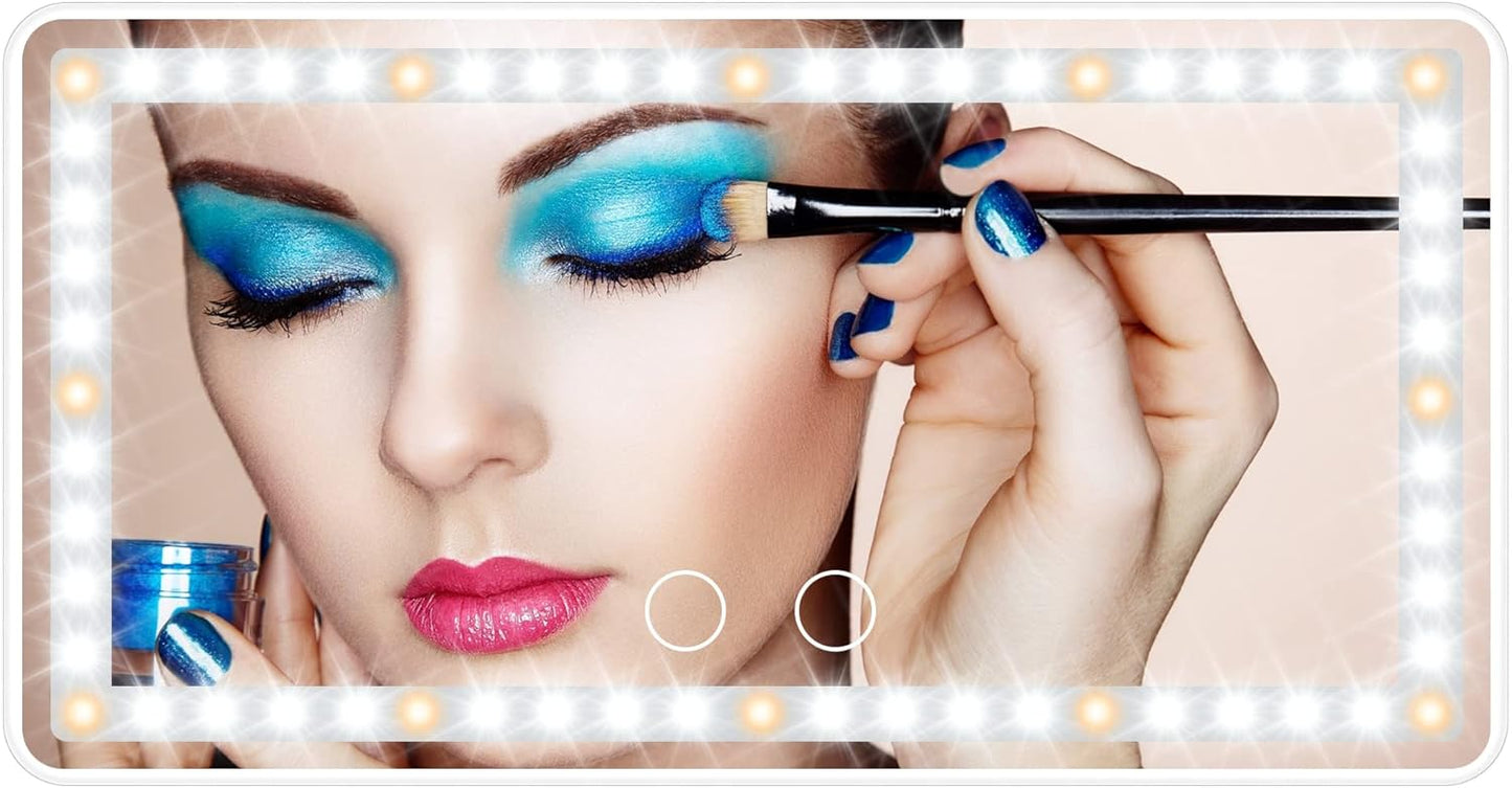 Car Sun Visor Vanity Mirror, Makeup Mirror with 3 Light Modes & 60 LEDs Rechargeable Led Light Car Mirror with Dimmable Touch Screen, Rear View Sun-Shading Travel Cosmetic (White,1 Pack）