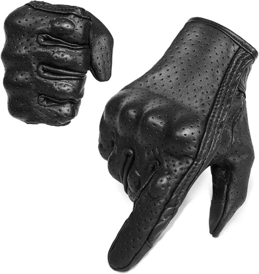 Superbike Full Finger Goat Skin Leather Touch Screen Motorcycle Gloves for Men S,M,L,XL,XXL (Perforated, M)
