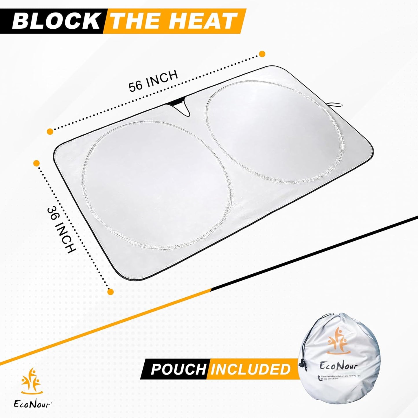Econour Tesla Windshield Sun Shade for Model 3 and Y | Reflective 240T Material Blocks Sun & Heat | Offers Protection for Car Interior | Foldable Sun Blocker with Storage Pouch | Tesla Car Accessories