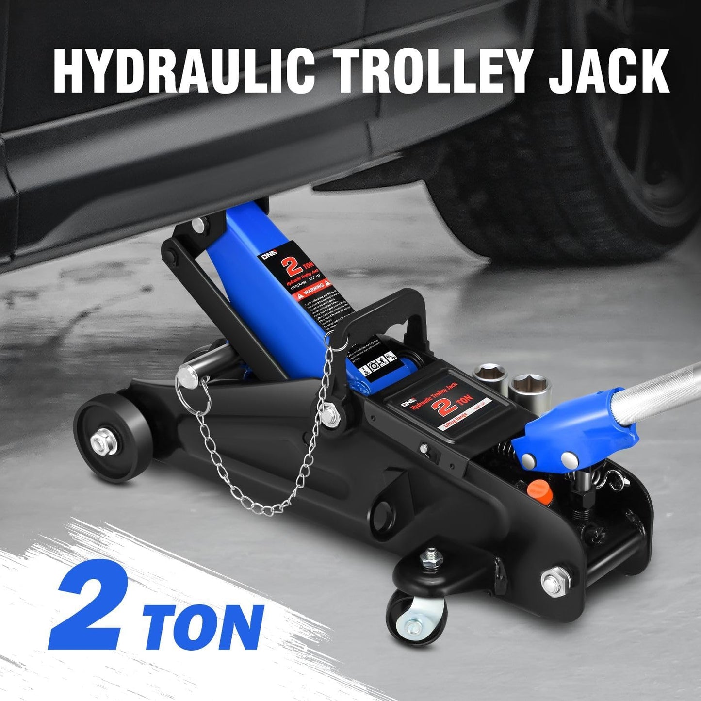 DNA MOTORING Floor Jack with Socket and Lock, Low Profile Hydraulic Trolley Jack for Cars Lift, 2 Ton (4000 lbs) Capacity, Lifting Range 5.12"-13", Blue, TOOLS-00677-BL