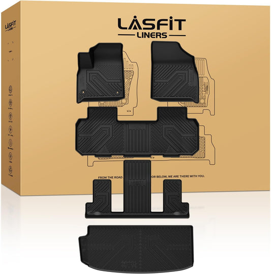 LASFIT Floor Mats & Cargo Liner for Chevrolet Chevy Traverse 2018-2023/Traverse Limited 2024 7 Seats (Fit 2nd Row Bucket Seats), All Weather TPE Automotive Custom Fit 3 Rows Car Floor Mats Full Set