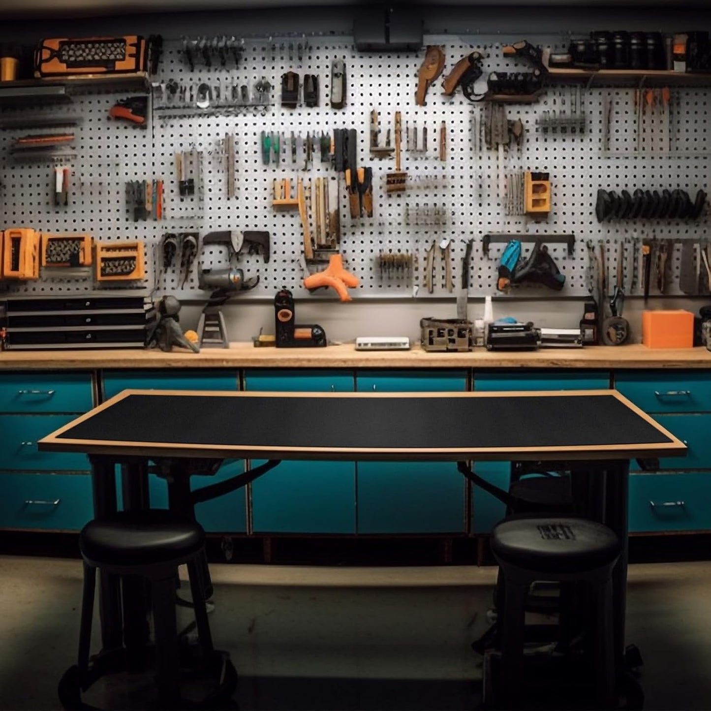 Vesici 1 Roll 23.5 x 100 Inch Work Bench Mat Self Adhesive Resistant PU Floor Runner Easy to Clean Workbench Mat Pad for Garage Workbench or Table Storage Tool Organization,Black