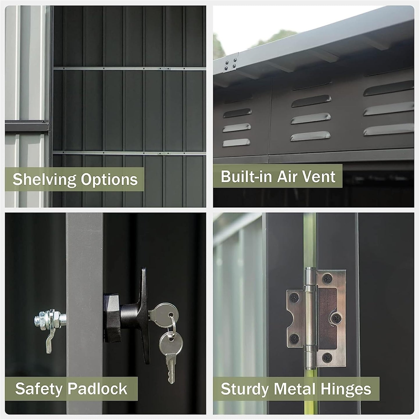 IKERY Compact Galvanized Steel Garden Shed 5' x 3' with Sloping Roof & Lock - Metal Utility Storage for Small Backyard, Balcony - Dark Gray