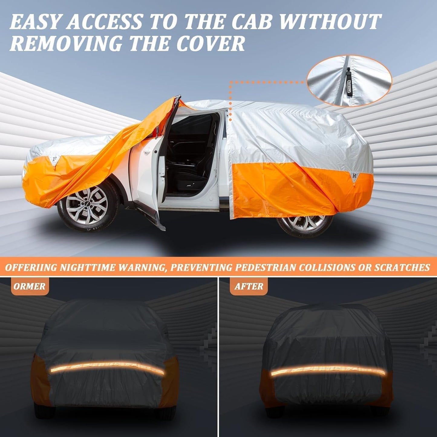 Tecoom Car Cover Waterproof All Weather for SUV, Universal Full Exterior Covers Fit for Toyota CHR Ford Mustang Honda CRV Tesla Model Y Large Winter Snow Sun UV Scratch Protection, 170"-190"