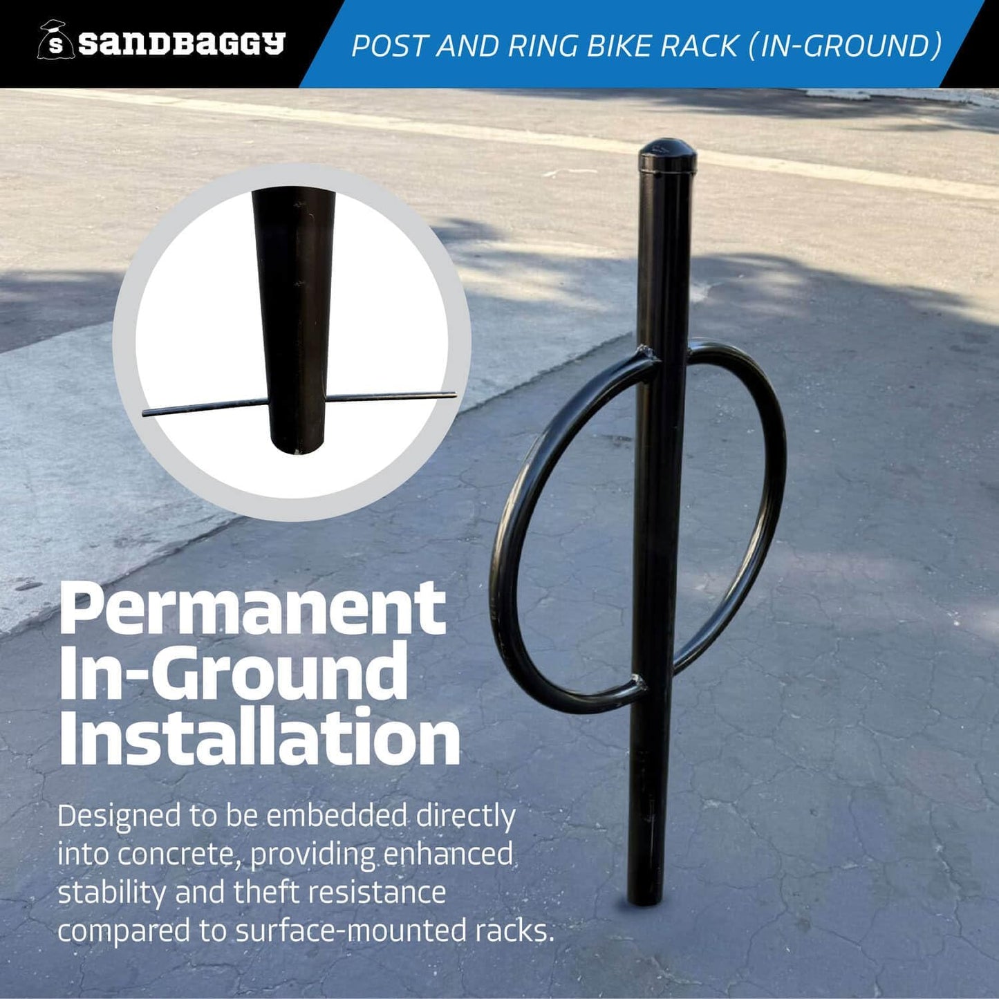Sandbaggy Post and Ring Bike Rack - Commercial Outdoor Bike Parking Racks (In-Ground, 1)