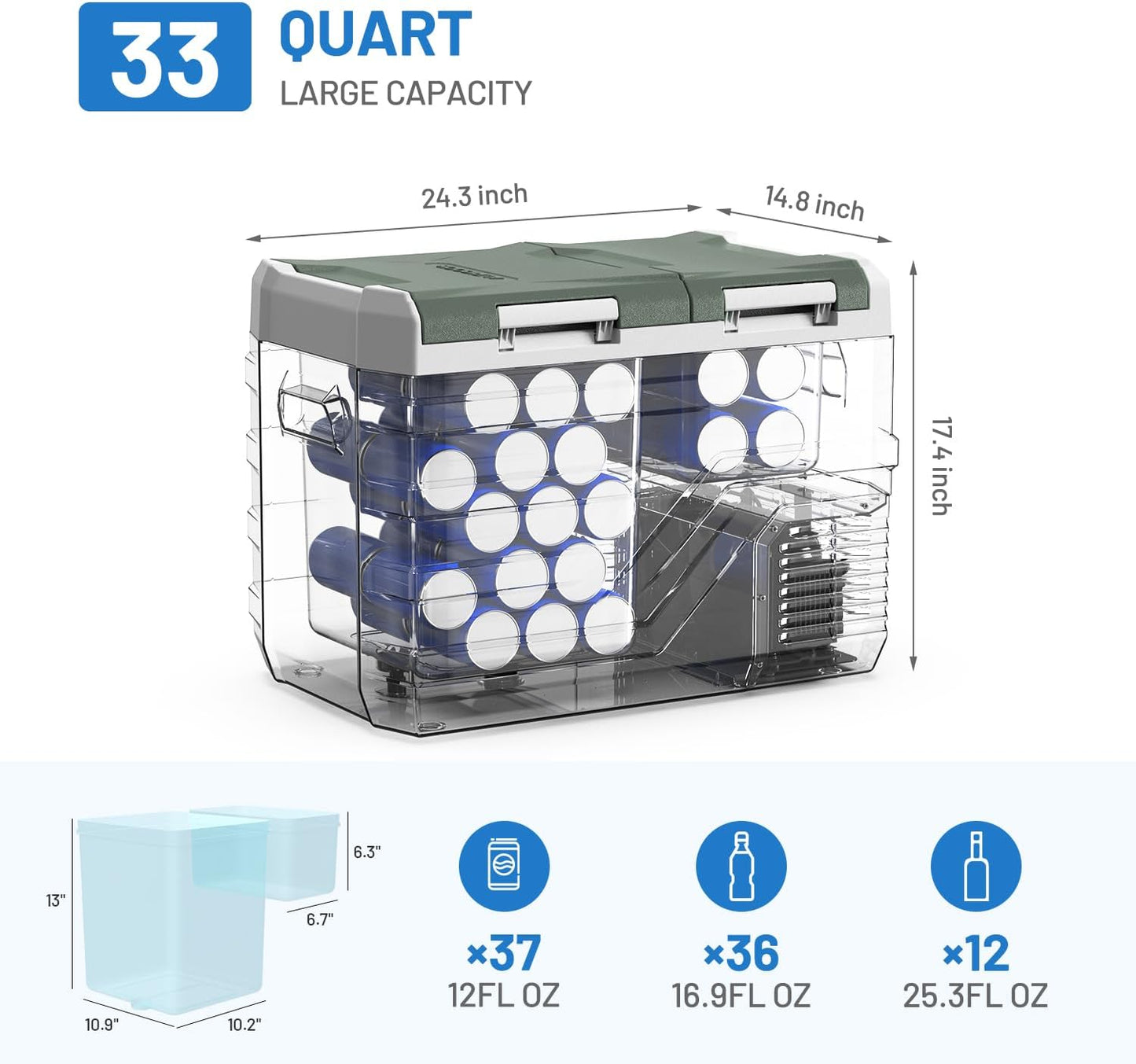 Alpicool 12 Volt Refrigerator Portable Refrigerator for Car 33 Quarts Car Fridge Portable 12V Dual Zone Fridge Freezer 12/24V 110~240 Volt AC for Truck RV Camper SUV Electric Cooler for Camping