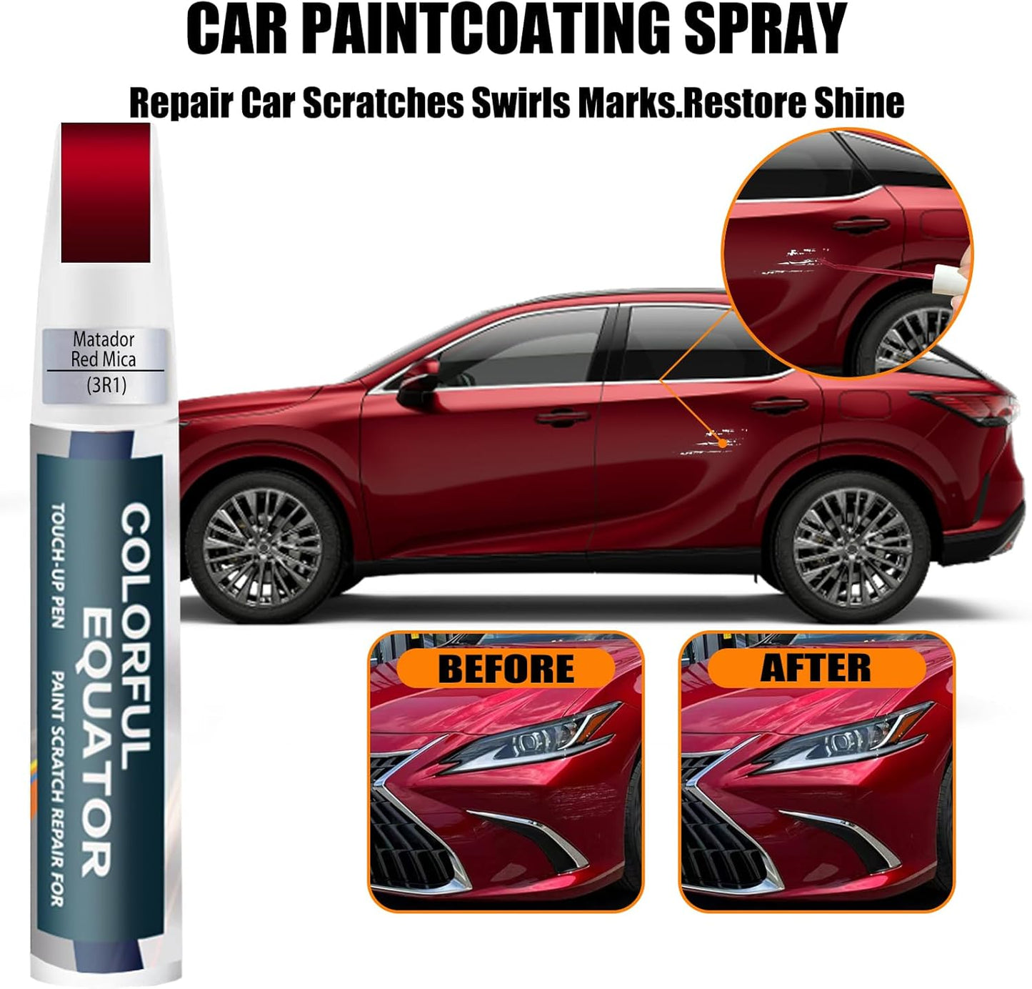 Matador Red Mica(3R1) Touch Up Paint for Lexus, Car Paint Pen Scratch Repair Two-In-One Touch Up Paint, Premium Car Scratch Remover for Deep Scratches