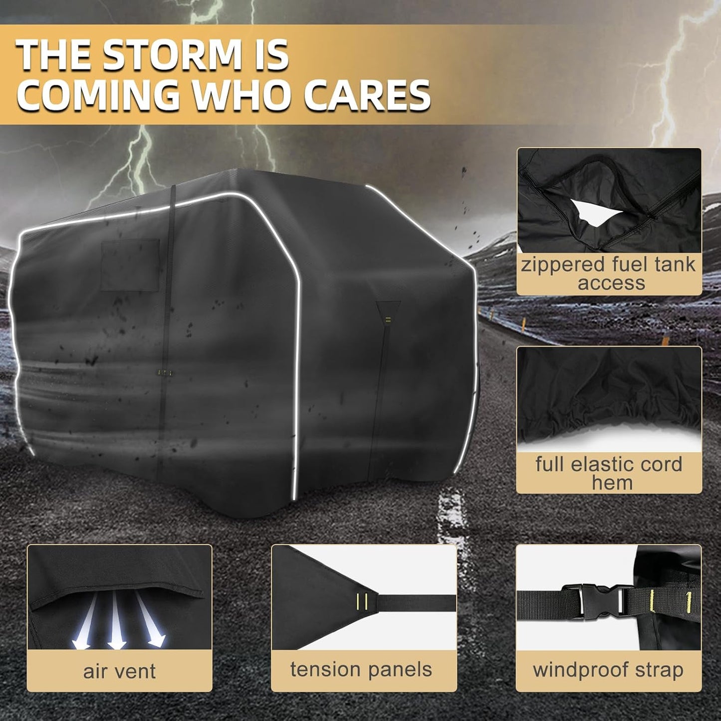 600D ATV Cover - Waterproof & Windproof 4 Wheeler Covers Outdoor Storage, Heavy Duty Quad Wheeler Cover Accessories Fit for Polaris Yamaha Suzuki Honda, 95" L * 50" W * 48" H, Black