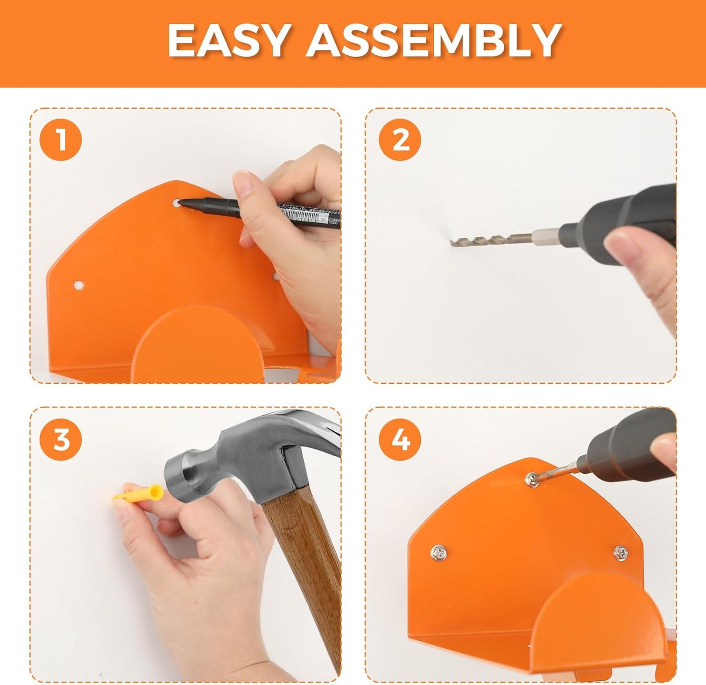 Weedeater Rack, 1 Pack Weed Eater Hanger, Weed Eater Rack for Wall, Heavy Duty Garden Tool Garage Organizer Trimmer Holder, Chainsaw Hanger Wall Mount(Orange)