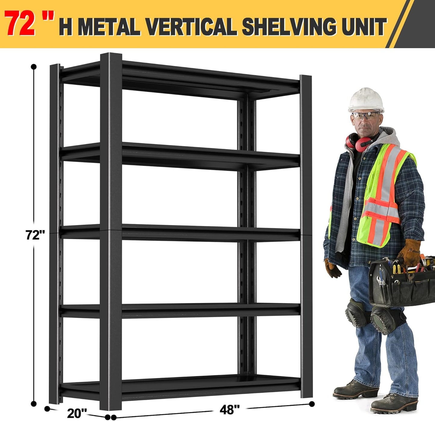 72" H x 48" W x 20" D 5-Tier Heavy Duty Garage Shelving Unit, 3000 LBS Capacity Metal Storage Rack,Adjustable Steel Shelves for Garage, Warehouse, Basement, Pantry, Workshop.3 Pack