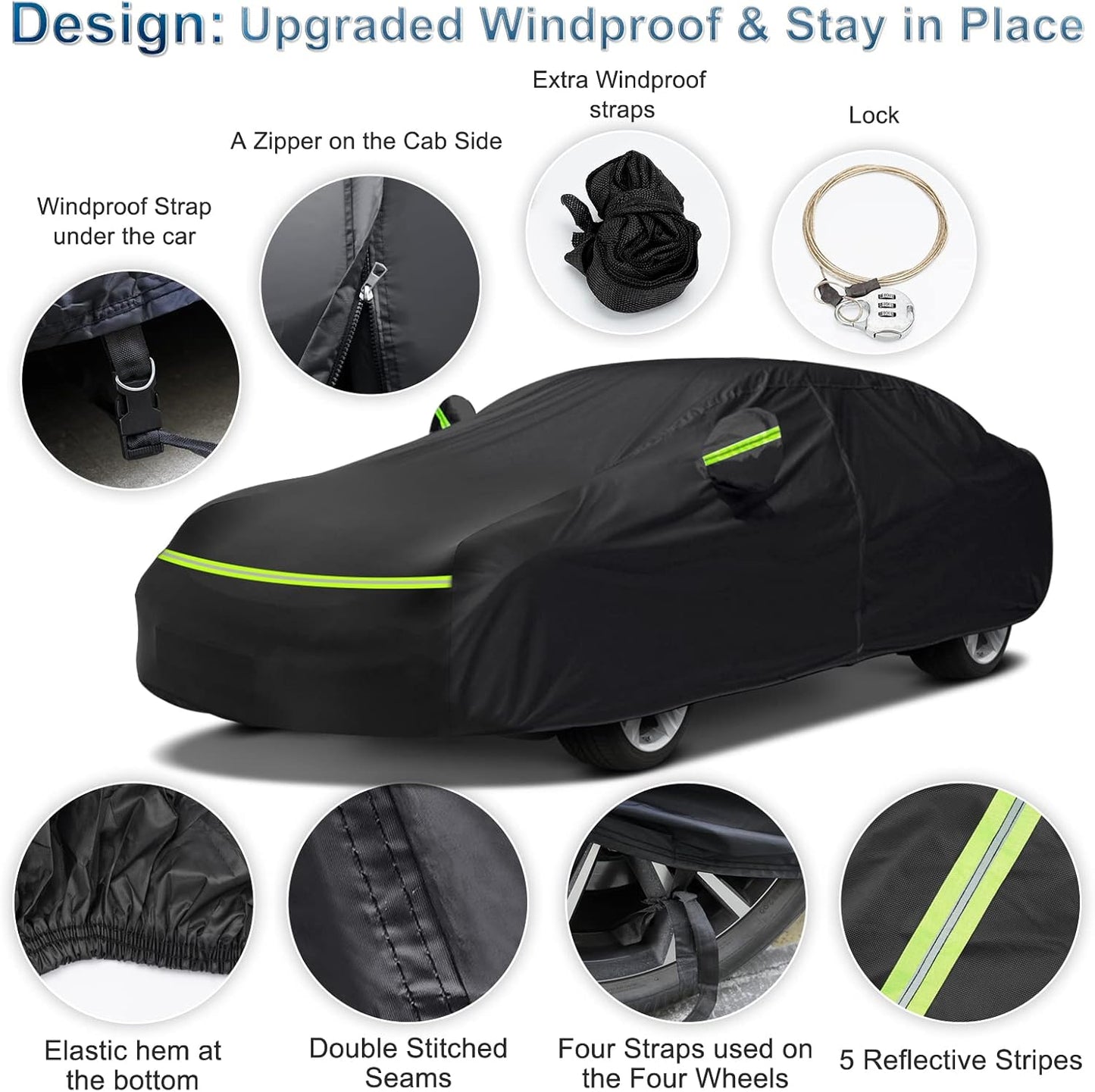 Outdoor Car Cover for Porsche Panamera 2014-2025 Waterproof All Weather Heavy Duty Windproof Protection Full Car Covers with Zipper and Storage Bag