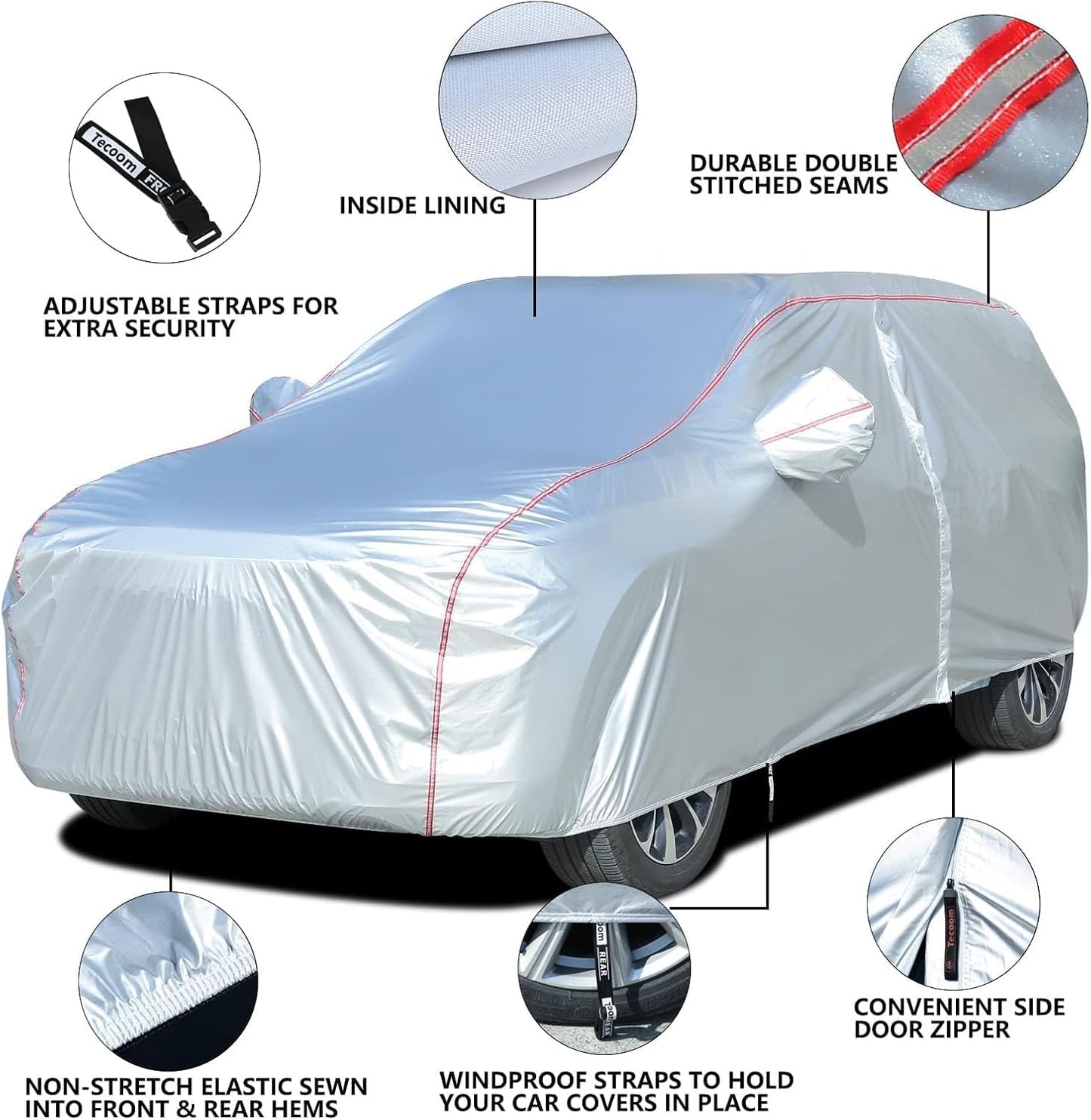 Tecoom Waterproof Car Cover for Tesla Model Y Honda CRV, UV Protection Car Covers for Toyota Corolla RAV4 Jeep, Door Zipper/Lock Windproof Car Cover All Weather Outdoor Indoor Fit 170-190 Inches SUV