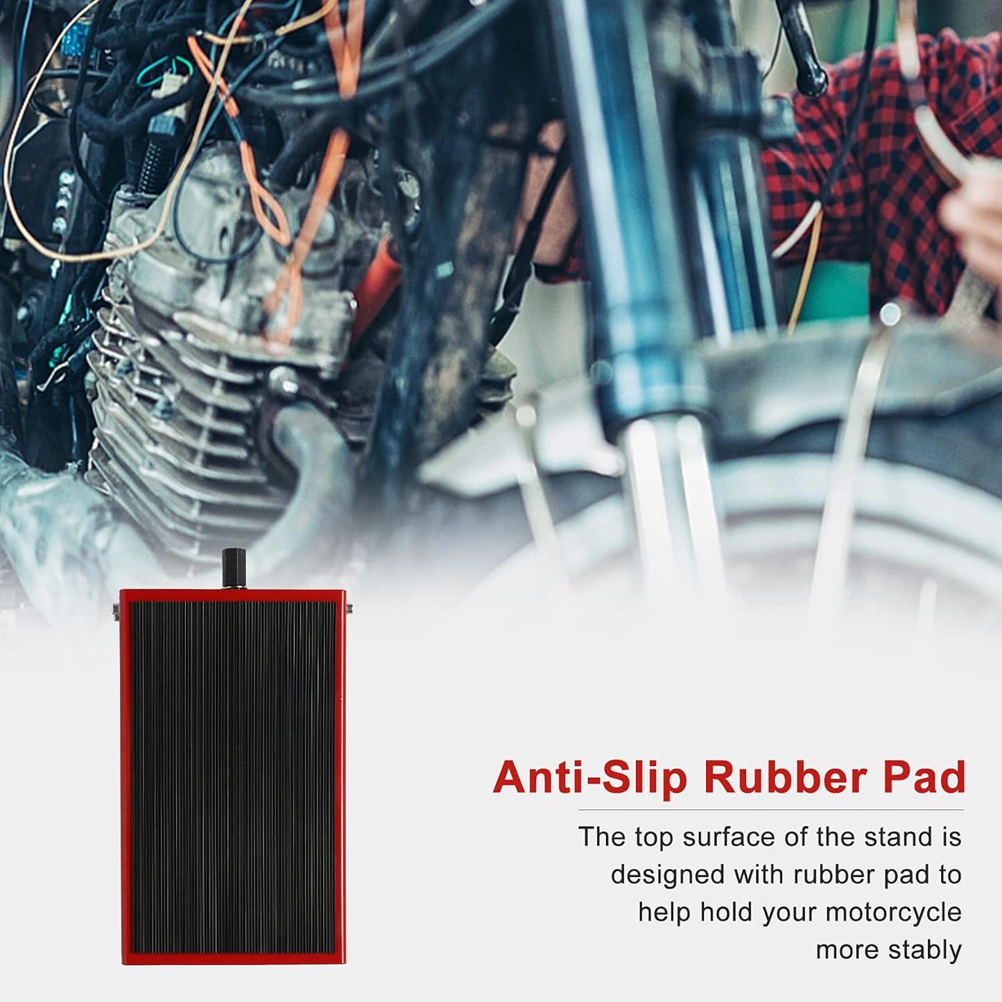 TUFFIOM 1100LBS Motorcycle Scissor Lift Jack，Height Adjustable with Rubber Top Surface & Safety Pin, Foldable Motorcycle Center Stand for Dirt Bike ATV, Red