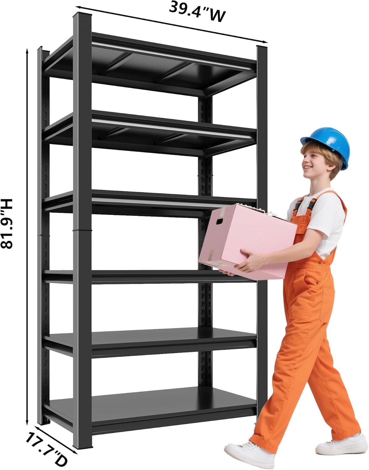 Commercial Adjustable Storage Rack, Maintenance Tool Rack, Anti-Corrosion and Rustproof, 500 lbs. Load Capacity per Level, Suitable for Garage, Workshop, Supermarket Storage (81.9 “H*39.4 ”W*17.7 "D)