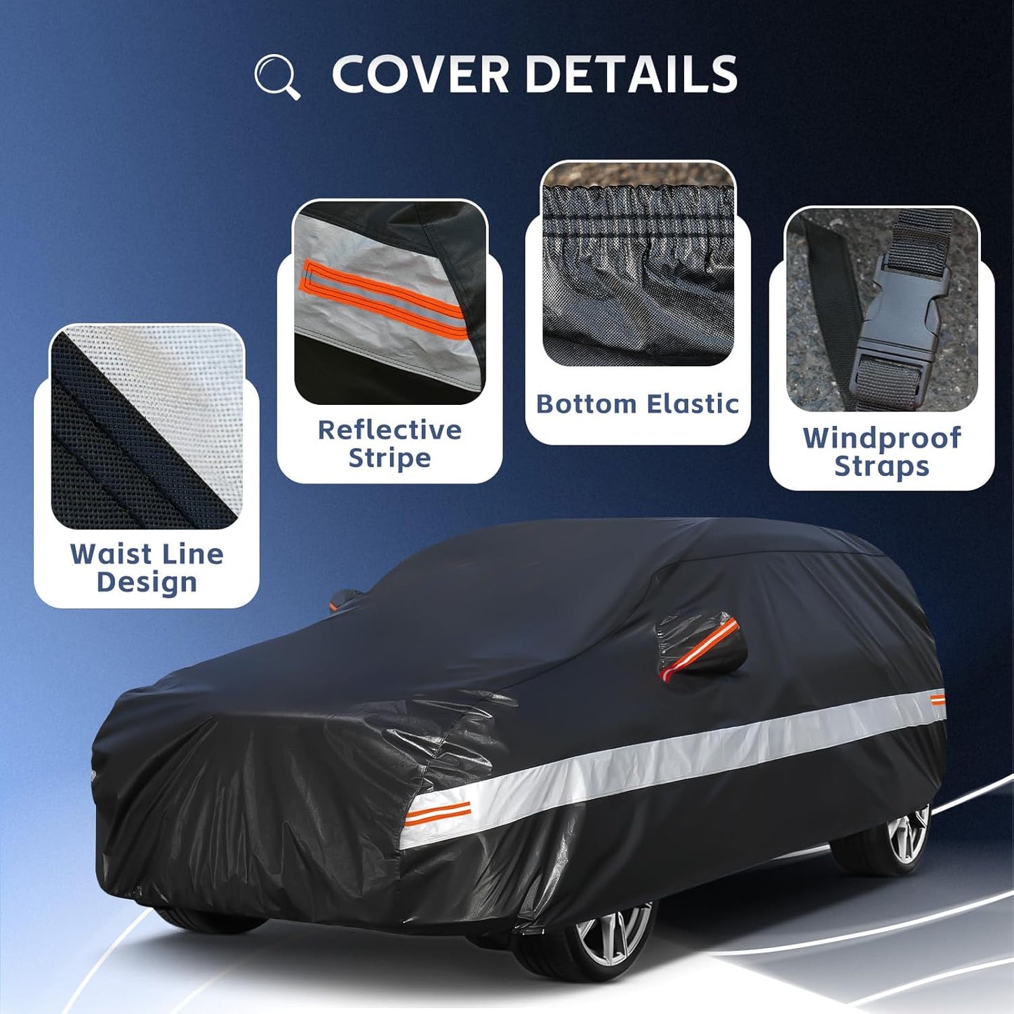 10 Layers SUV Car Cover Custom Fit for Volkswagen VW Atlas (2017-2024) Waterproof All Weather for Automobiles, Outdoor Full Cover Sun UV Rain Protection with Cotton.Black