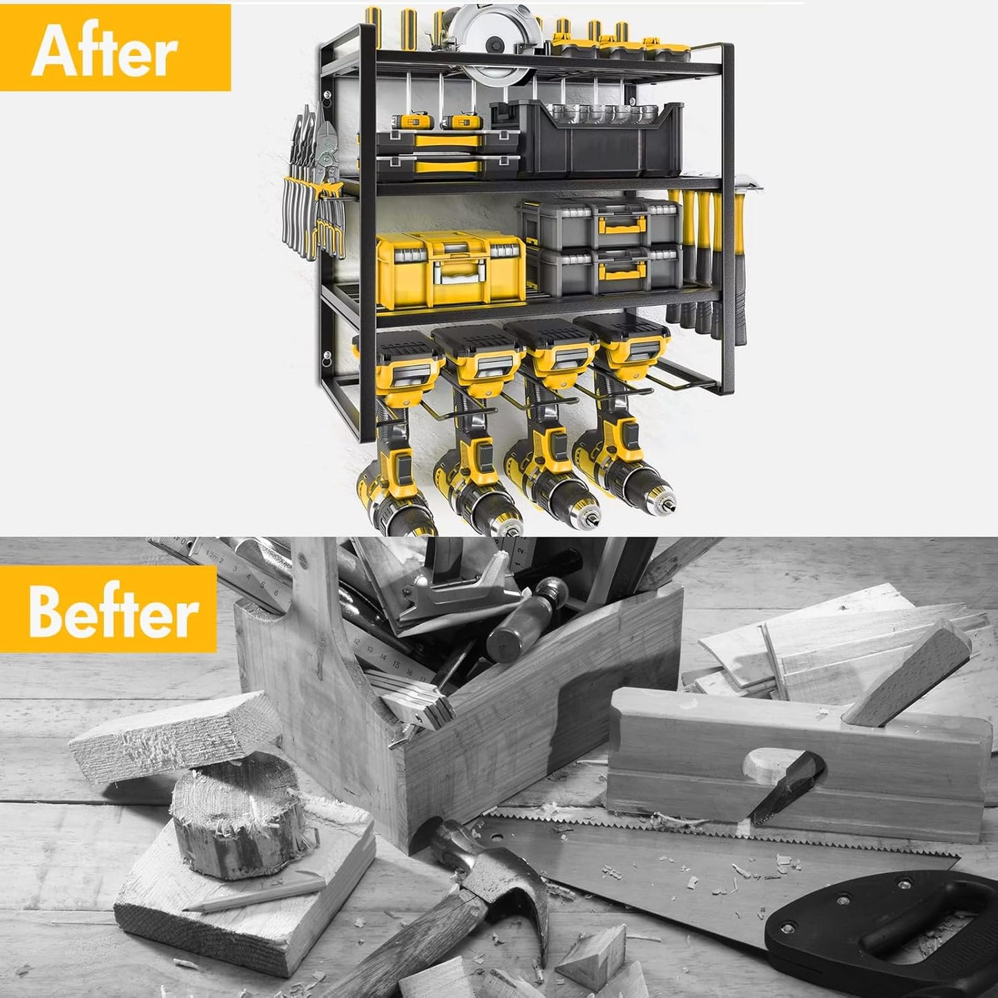 Wall Mount Power Tool Organizer, 4 Layer 4 Drill Hangers Storage Rack, Tool Organizers and Storage for Garage, Workshop, Pegboard, Shed - 16 inch