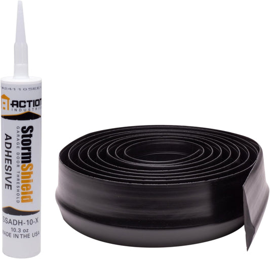 Storm Shield® 16’ Garage Door Seal Threshold Strip - Durable PVC Rubber Seal Strip - Flame Resistant, Weatherproofing Garage Door Installation - Epoxy Adhesive - Made in The USA