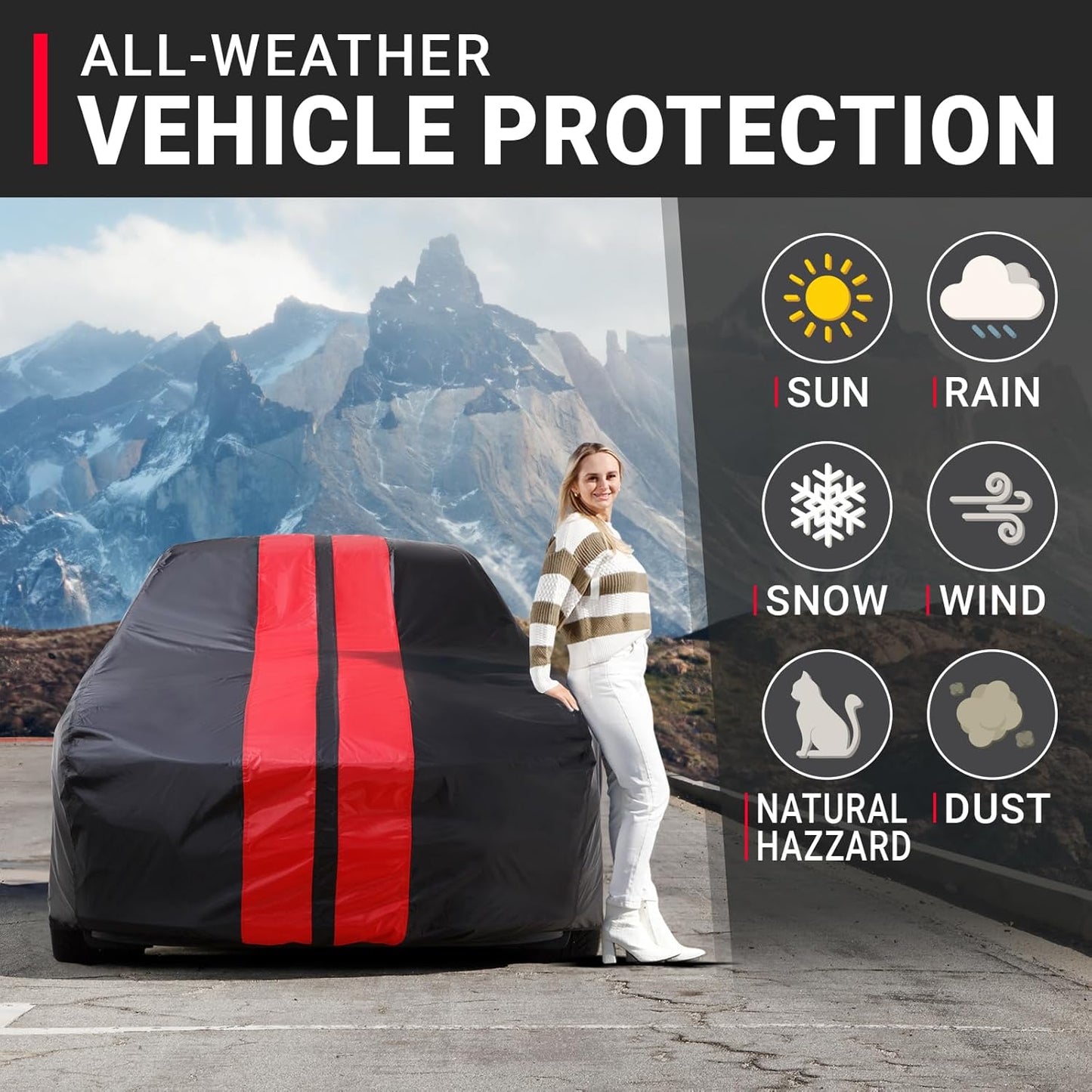 iCarCover Custom Car Cover for Chevy Corvair Station Wagon (1961-1962) Waterproof All Weather Rain Snow UV Sun Protector Full Exterior Indoor Outdoor Car Cover (Stripe - Black/Red)