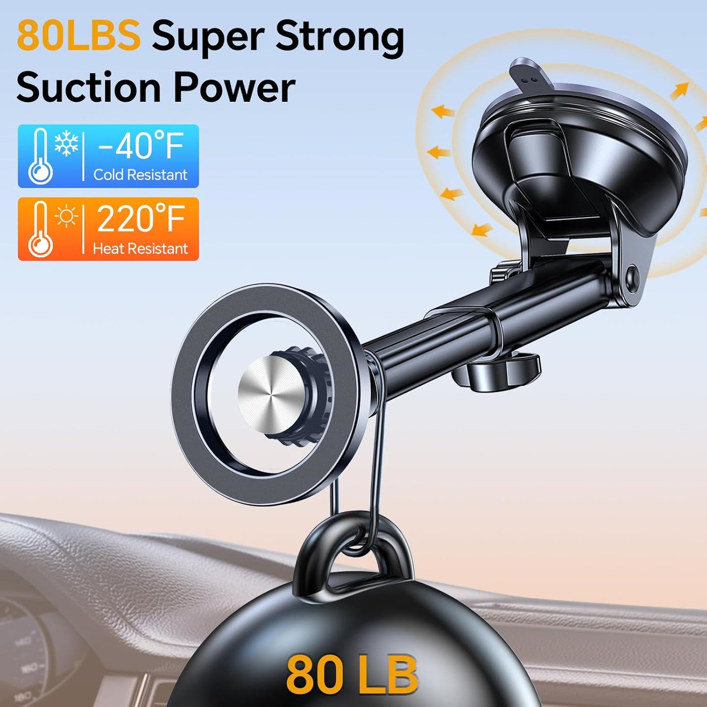 Coolpow for MagSafe Car Mount【Windshield+Vent+Dash】Magnetic Phone Holder for Car Phone Holder Mount Cell Phone Holders for Your Car Accessories Suction Cup Stand for Garmin GPS Fit iPhone 16 15 14 13