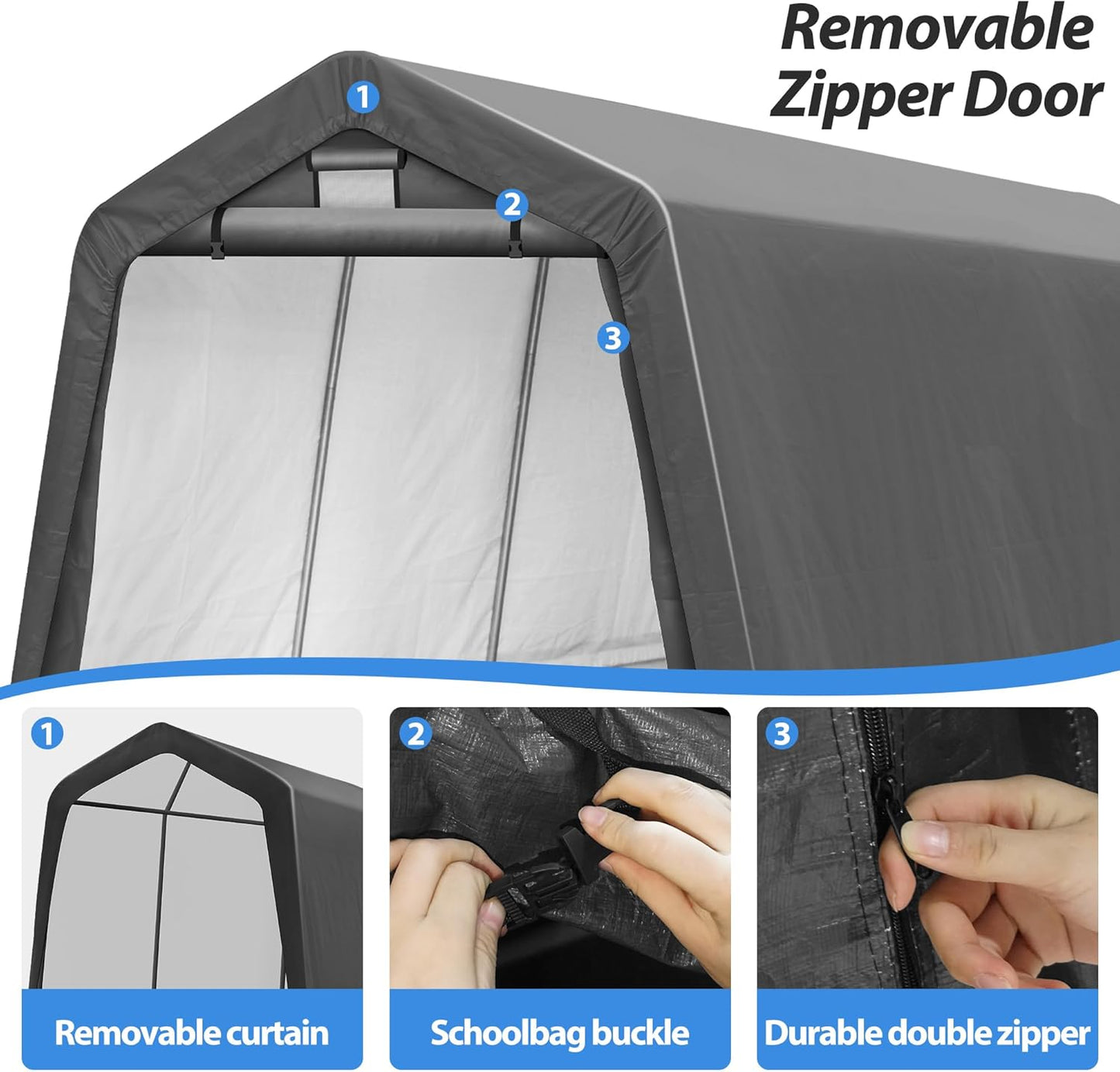 8' x 14' Outdoor Storage Shelter Shed, Portable Storage Shed Heavy Duty Portable Garage with Roll-up Zipper Door for Generator, Vehicles,Motorcycle