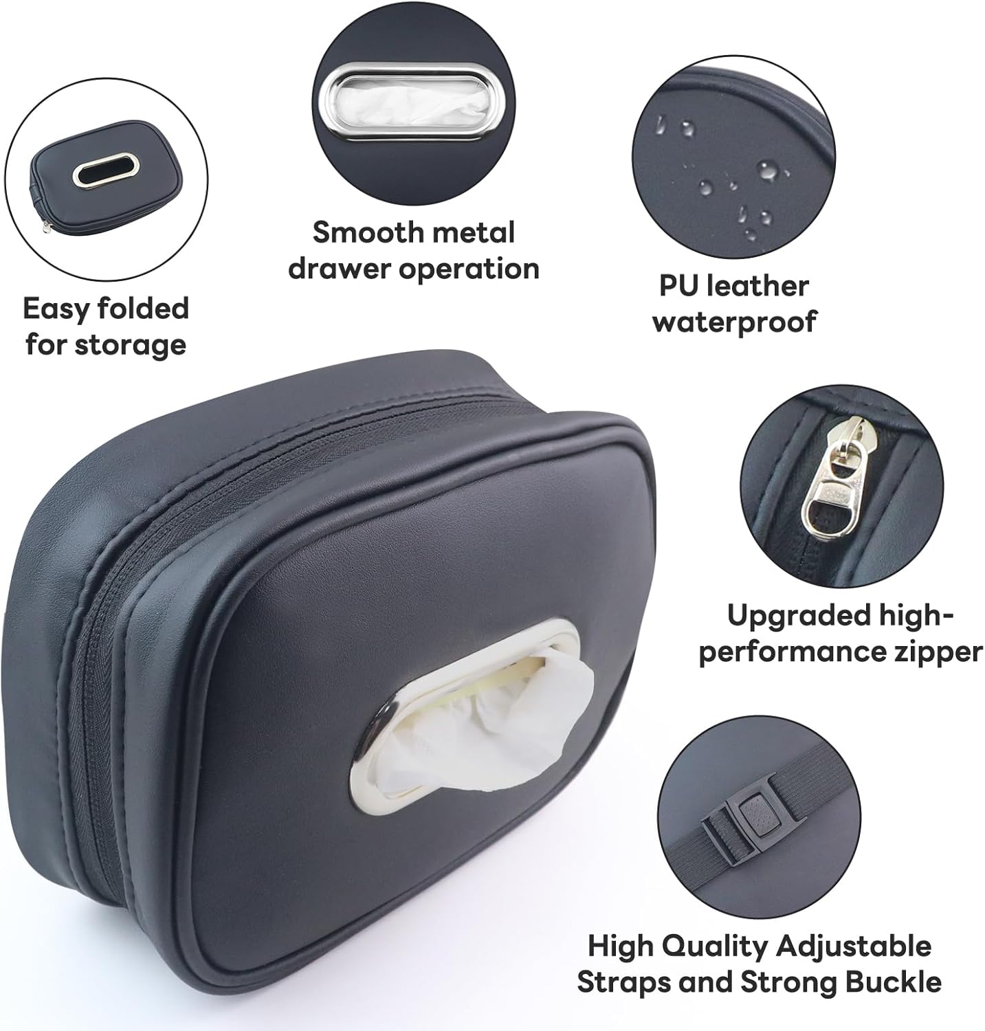 Car Tissue Holder, Tissue Box Cover Keep Car Tidy, Premium PU Leather Backseat Napkin Rectangle Organizer, Extra Large Tissue Box Storage in Car Fits for 6.6 * 4.7 * 2.3 Regular Size Tissues, Black