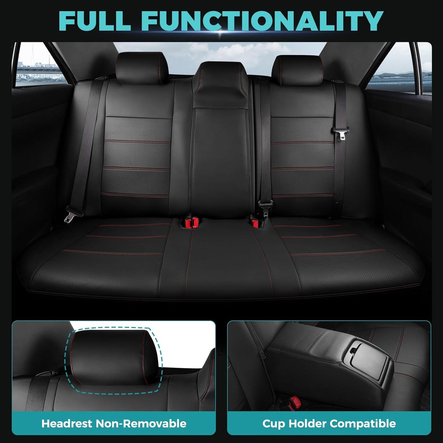 for Toyota Camry Seat Covers SE XSE SE Sport 2012 2013 2014 2015 2016 2017 - Custom Fit Car Seat Covers Full Set, Waterproof Breathable Leather Seat Covers for Cars, Black Red Not for Hybrid