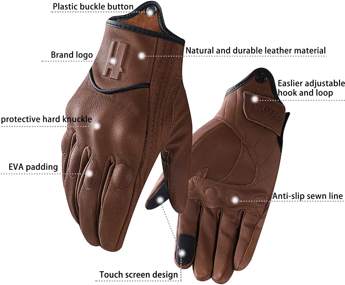 Harssidanzar Leather Motorcycle Gloves for Men Touchscreen GM028