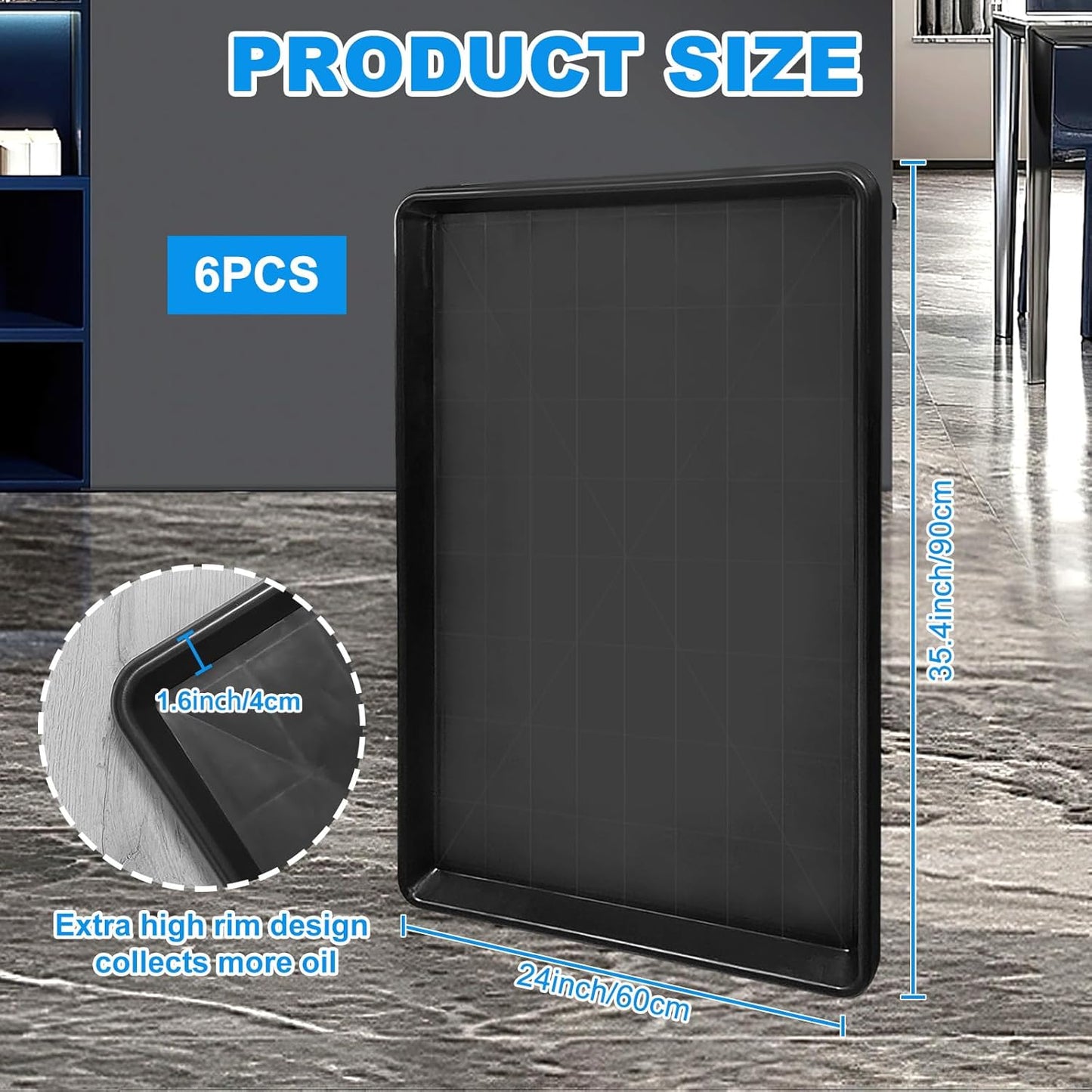 6Pcs Extra Large Auto Oil Drip Pan- 35.4 x 24 x1.6 Inches Oil Drip Tray for Under Car Plastic Oil Tray,Oil Catch Pan Replacement Tray to Keep Garage Floor Show Room Driveway Safe and Clean