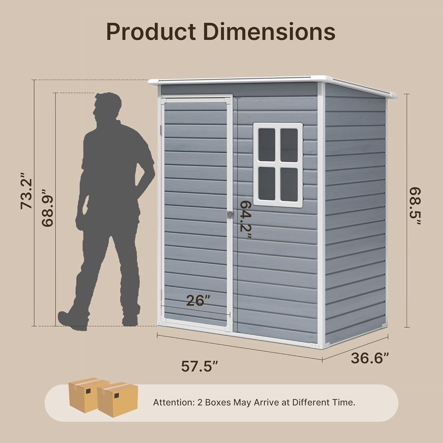 Gizoon 5x3 FT Outdoor Storage Shed with Lockable Door, Resin Weatherproof Plastic Garden Shed with Floor & Ventilation, Backyard Shed for Patio, Lawn Tools, Bike, and Toys