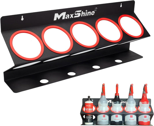 Maxshine Universal Detailing Spray Bottle Holder - Mobile Detailing & Car Garage Organizer, Holds 5 Sprayers (16/32oz) with 4 Small Holes, Lightweight Design, Easy Wall Mounting (Set 1)