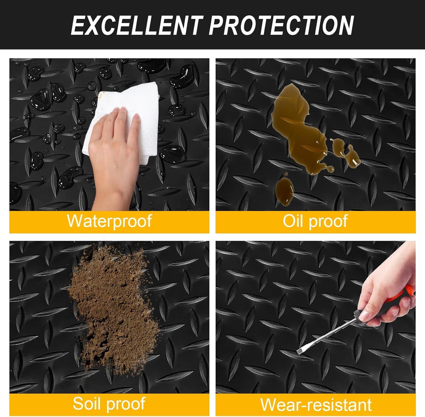 4x10FT Garage Floor Mat, 2.8mm Thickened Flooring Roll for Under Car, Golf Cart Parking Mat, Diamond Plate PVC Rubber Motorcycle Mat, Non-Slip Floor Protector for Garage Warehouse Trailer, Black